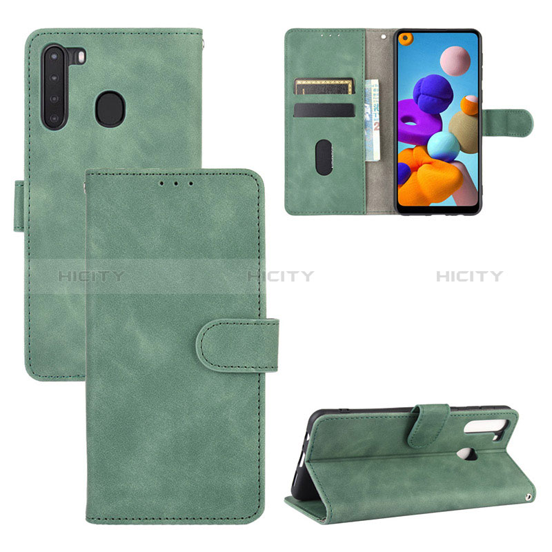 Coque Portefeuille Livre Cuir Etui Clapet L05Z pour Samsung Galaxy A21 Vert Plus