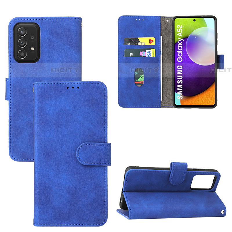 Coque Portefeuille Livre Cuir Etui Clapet L05Z pour Samsung Galaxy A52 5G Bleu Plus