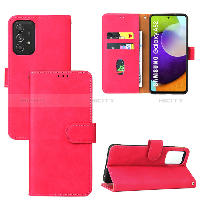 Coque Portefeuille Livre Cuir Etui Clapet L05Z pour Samsung Galaxy A52s 5G Rose Rouge Plus