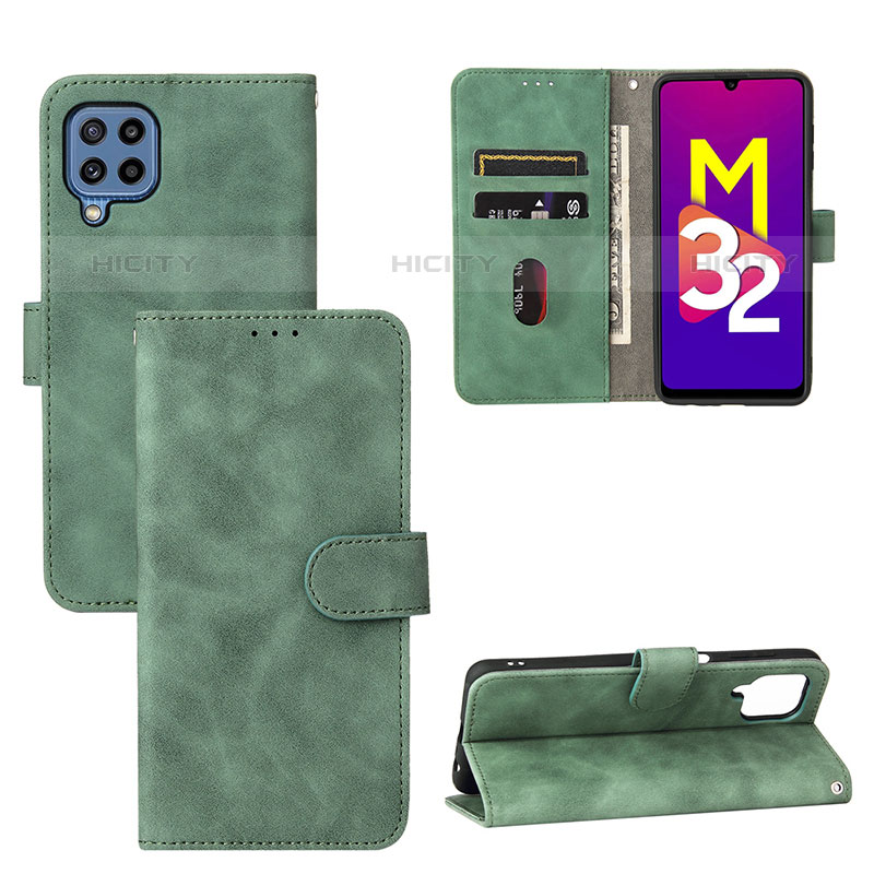 Coque Portefeuille Livre Cuir Etui Clapet L05Z pour Samsung Galaxy M32 4G Vert Plus