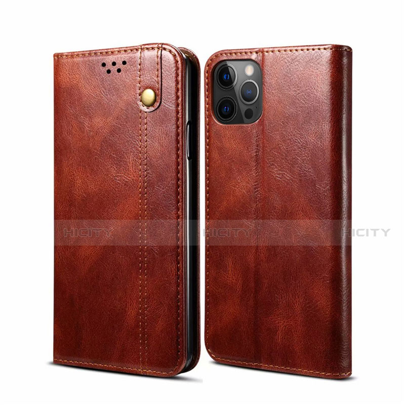 Coque Portefeuille Livre Cuir Etui Clapet L06 pour Apple iPhone 12 Pro Marron Plus