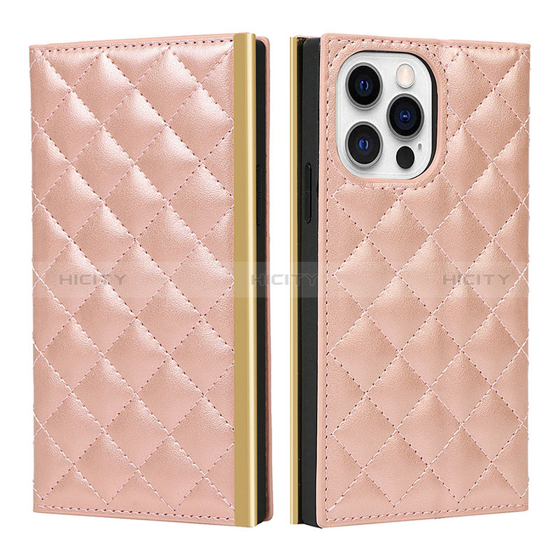 Coque Portefeuille Livre Cuir Etui Clapet L06 pour Apple iPhone 14 Pro Max Or Rose Plus