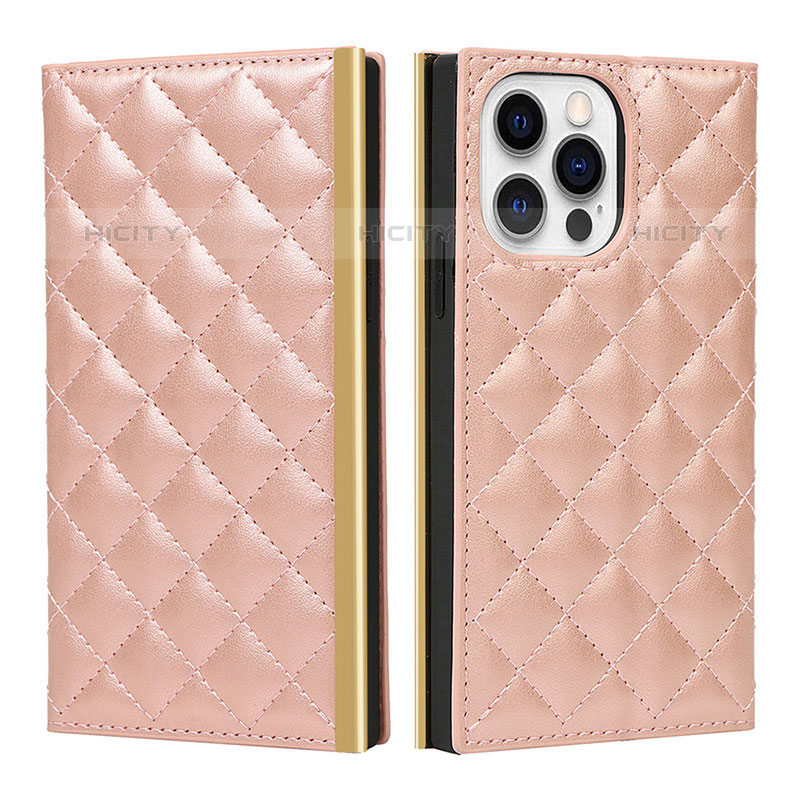 Coque Portefeuille Livre Cuir Etui Clapet L06 pour Apple iPhone 15 Pro Or Rose Plus