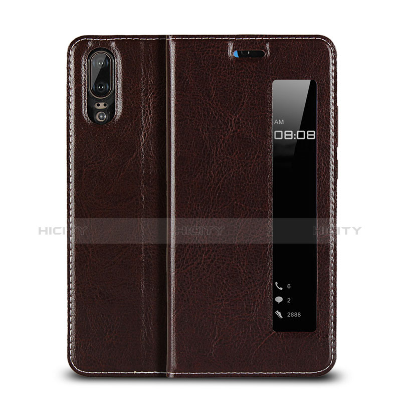 Coque Portefeuille Livre Cuir Etui Clapet L06 pour Huawei P20 Marron Plus