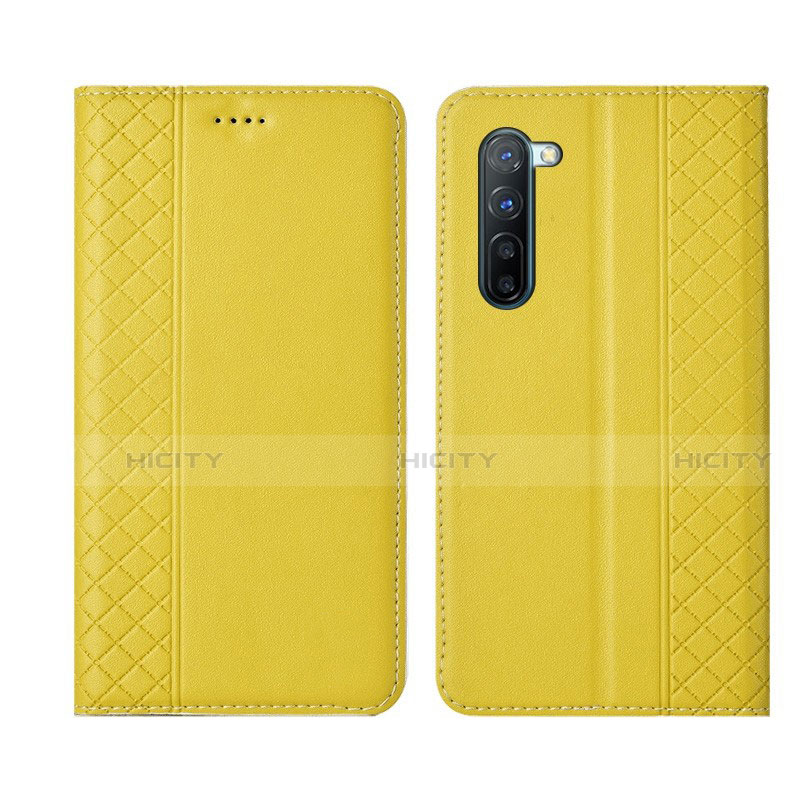 Coque Portefeuille Livre Cuir Etui Clapet L06 pour Oppo F15 Jaune Plus