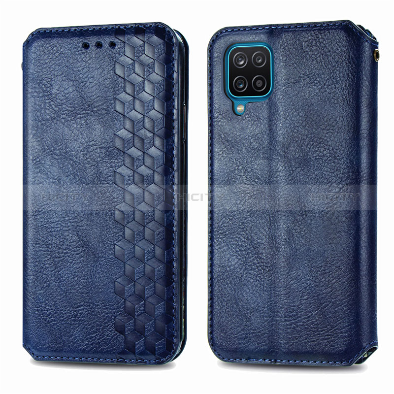 Coque Portefeuille Livre Cuir Etui Clapet L06 pour Samsung Galaxy A12 5G Bleu Plus