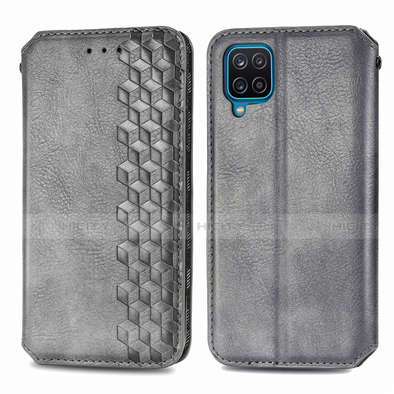 Coque Portefeuille Livre Cuir Etui Clapet L06 pour Samsung Galaxy A12 Gris Plus