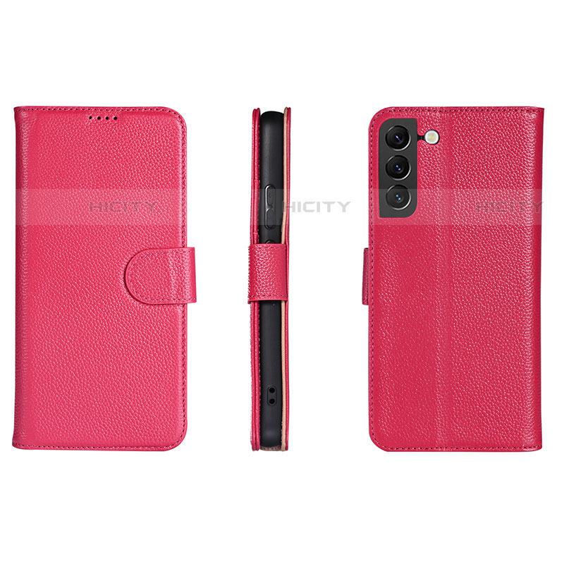 Coque Portefeuille Livre Cuir Etui Clapet L06 pour Samsung Galaxy S22 5G Rose Rouge Plus