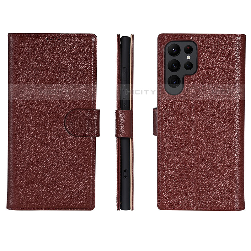 Coque Portefeuille Livre Cuir Etui Clapet L06 pour Samsung Galaxy S22 Ultra 5G Vin Rouge Plus