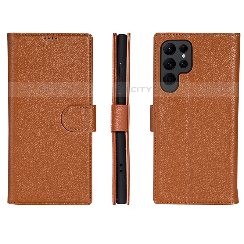 Coque Portefeuille Livre Cuir Etui Clapet L06 pour Samsung Galaxy S23 Ultra 5G Marron Plus