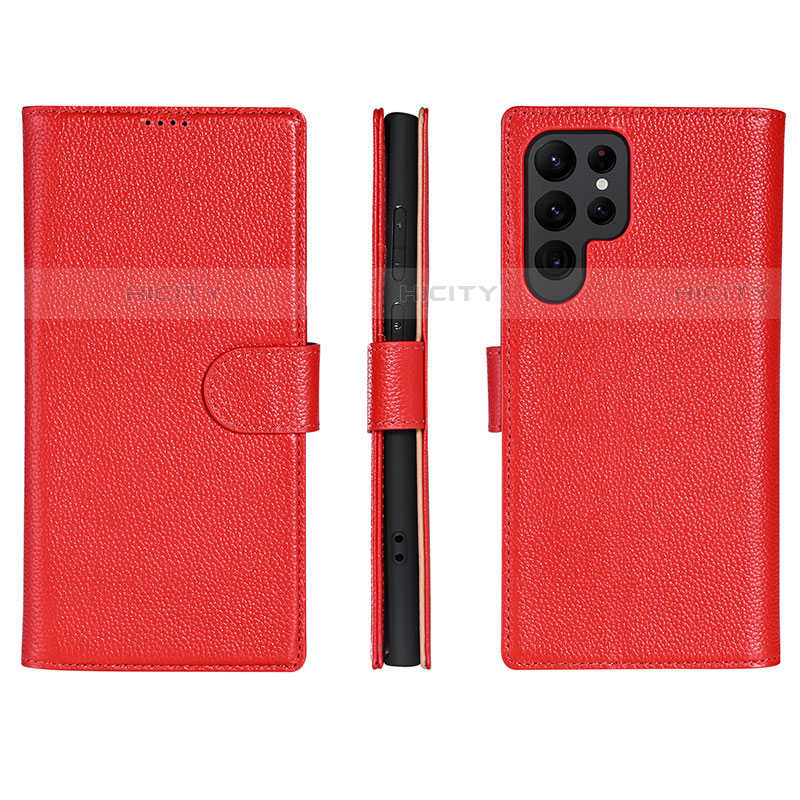 Coque Portefeuille Livre Cuir Etui Clapet L06 pour Samsung Galaxy S23 Ultra 5G Rouge Plus