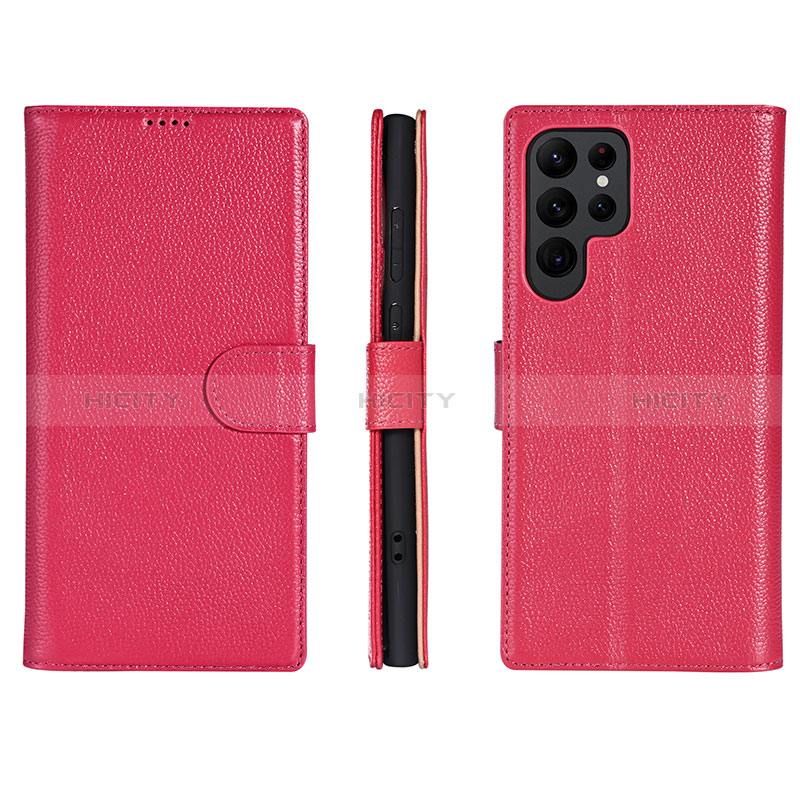 Coque Portefeuille Livre Cuir Etui Clapet L06 pour Samsung Galaxy S24 Ultra 5G Rose Rouge Plus