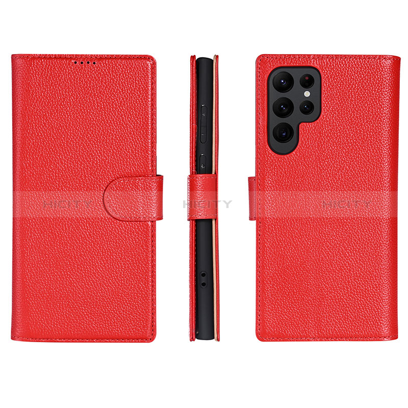 Coque Portefeuille Livre Cuir Etui Clapet L06 pour Samsung Galaxy S24 Ultra 5G Rouge Plus