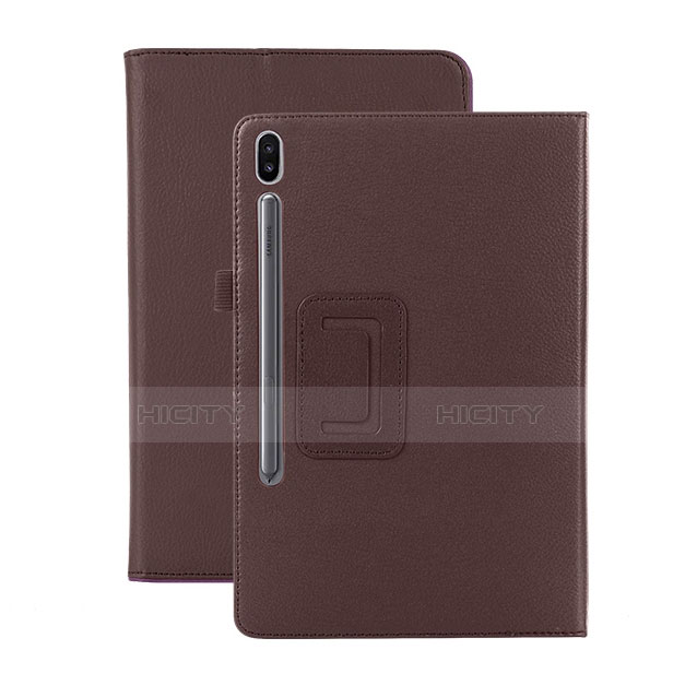 Coque Portefeuille Livre Cuir Etui Clapet L06 pour Samsung Galaxy Tab S6 10.5 SM-T860 Marron Plus