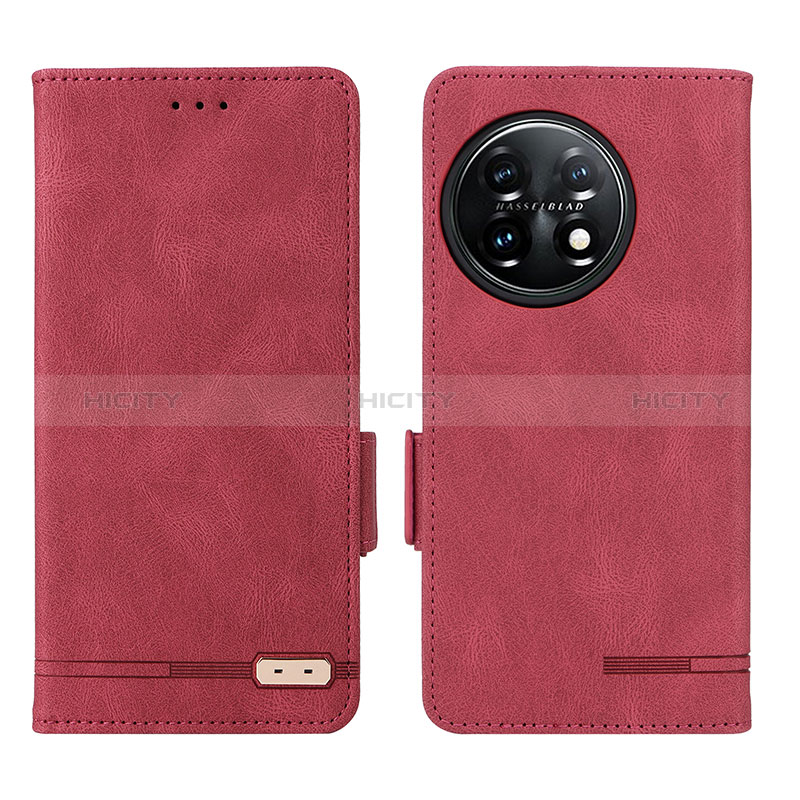 Coque Portefeuille Livre Cuir Etui Clapet L06Z pour OnePlus 11 5G Rouge Plus