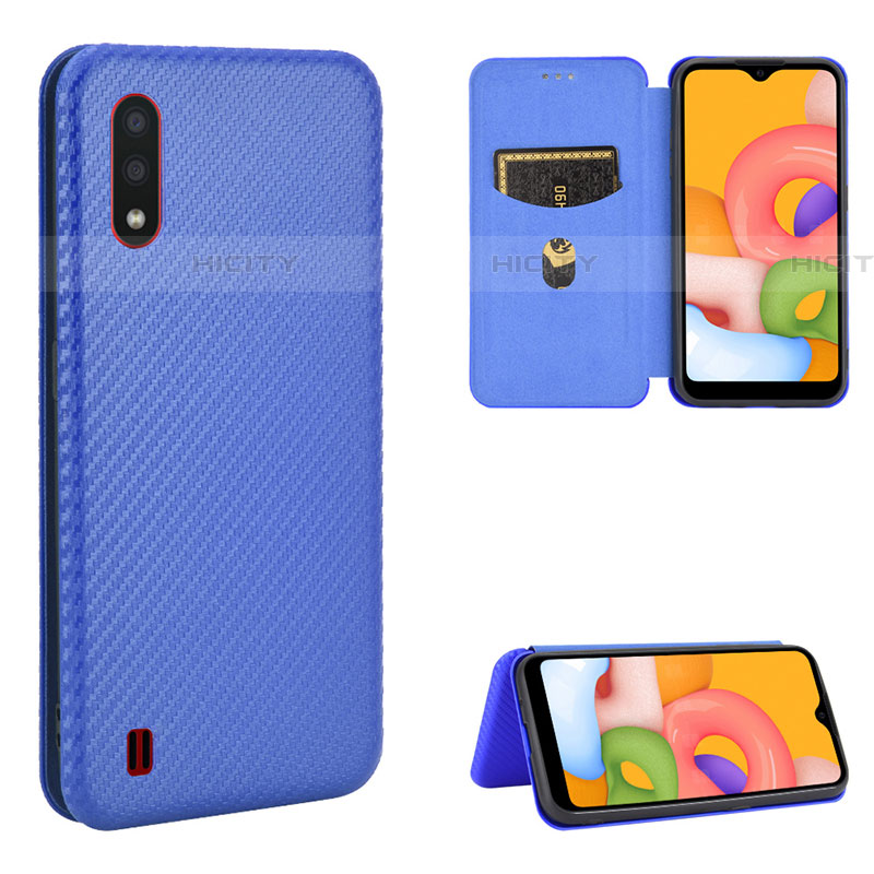 Coque Portefeuille Livre Cuir Etui Clapet L06Z pour Samsung Galaxy A01 SM-A015 Bleu Plus