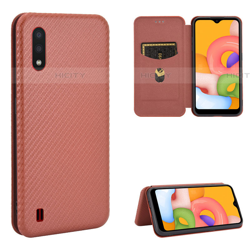 Coque Portefeuille Livre Cuir Etui Clapet L06Z pour Samsung Galaxy A01 SM-A015 Marron Plus