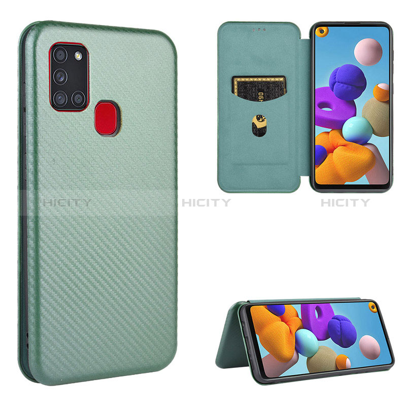 Coque Portefeuille Livre Cuir Etui Clapet L06Z pour Samsung Galaxy A21s Vert Plus