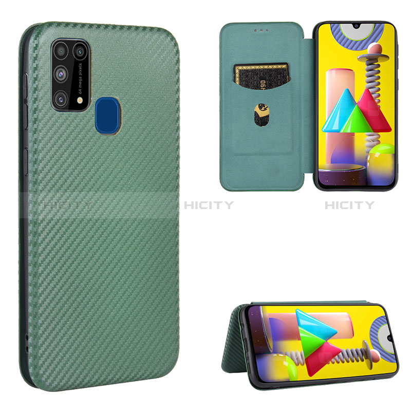 Coque Portefeuille Livre Cuir Etui Clapet L06Z pour Samsung Galaxy M21s Vert Plus