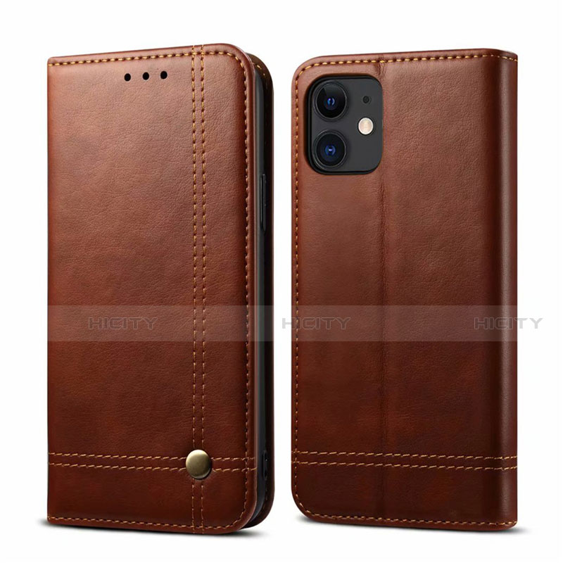 Coque Portefeuille Livre Cuir Etui Clapet L07 pour Apple iPhone 12 Marron Plus