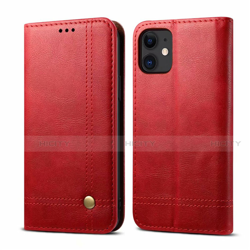 Coque Portefeuille Livre Cuir Etui Clapet L07 pour Apple iPhone 12 Rouge Plus