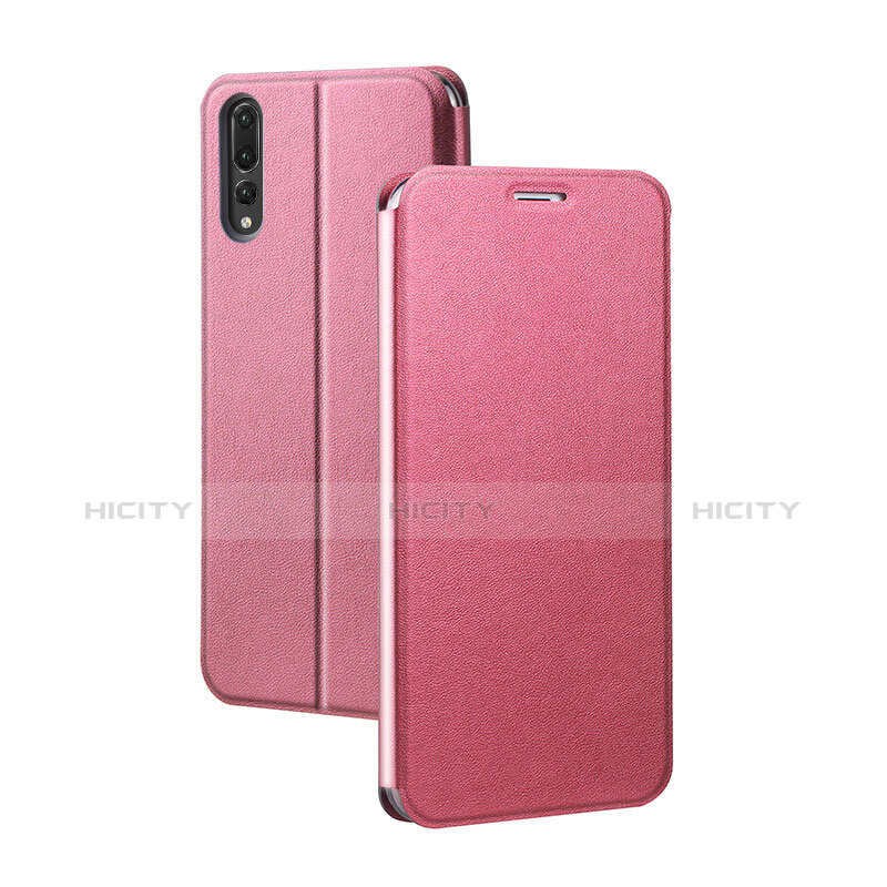 Coque Portefeuille Livre Cuir Etui Clapet L07 pour Huawei P20 Pro Rose Rouge Plus