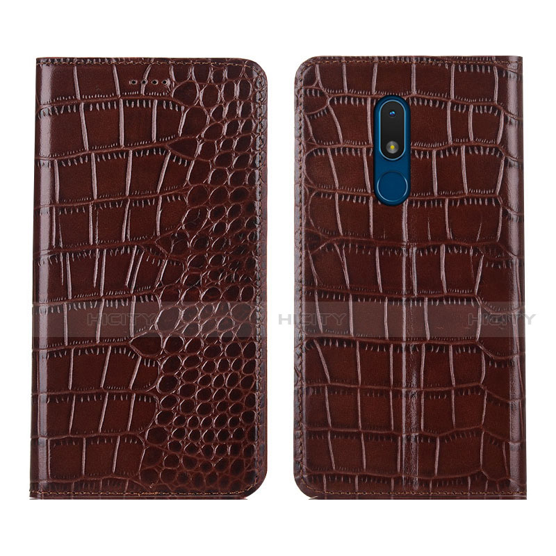 Coque Portefeuille Livre Cuir Etui Clapet L07 pour Nokia C3 Marron Plus