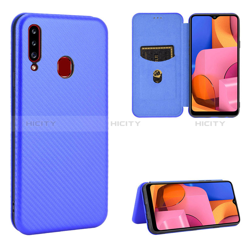 Coque Portefeuille Livre Cuir Etui Clapet L07Z pour Samsung Galaxy A20s Bleu Plus