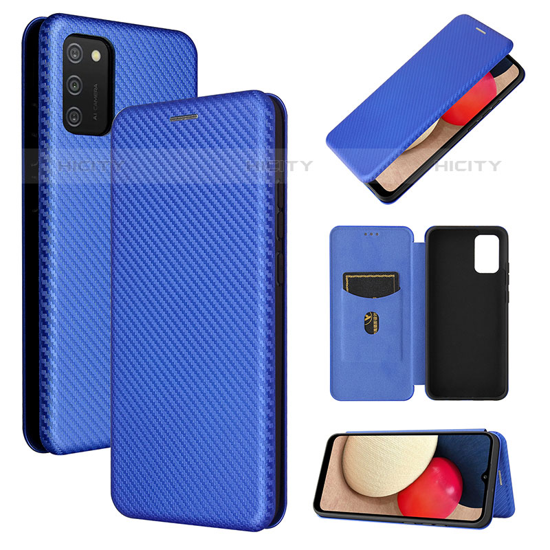 Coque Portefeuille Livre Cuir Etui Clapet L07Z pour Samsung Galaxy M02s Bleu Plus