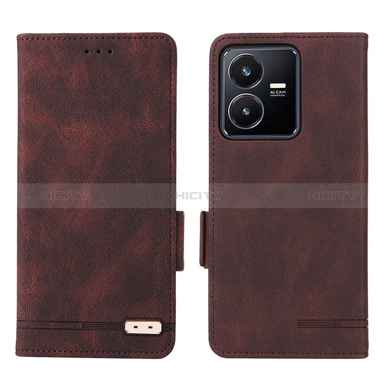 Coque Portefeuille Livre Cuir Etui Clapet L07Z pour Vivo Y22s Marron Plus