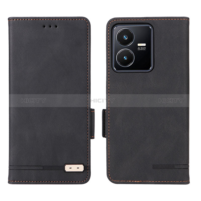 Coque Portefeuille Livre Cuir Etui Clapet L07Z pour Vivo Y22s Noir Plus