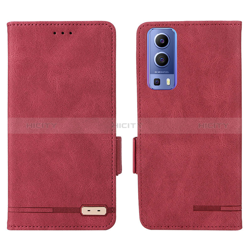 Coque Portefeuille Livre Cuir Etui Clapet L07Z pour Vivo Y72 5G Rouge Plus