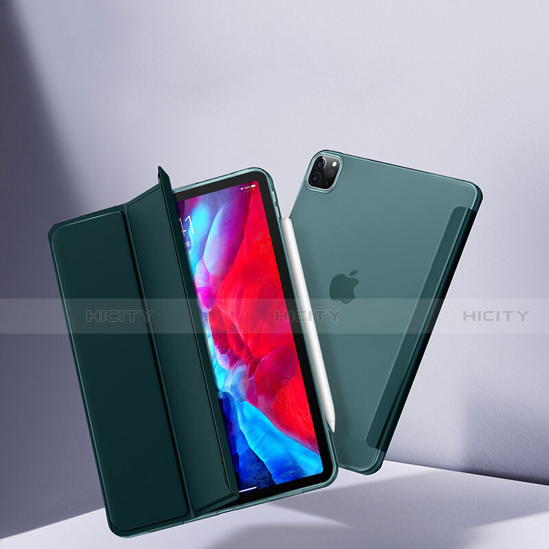 Coque Portefeuille Livre Cuir Etui Clapet L08 pour Apple iPad Pro 11 (2020) Vert Plus