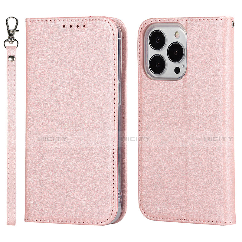 Coque Portefeuille Livre Cuir Etui Clapet L08 pour Apple iPhone 13 Pro Or Rose Plus