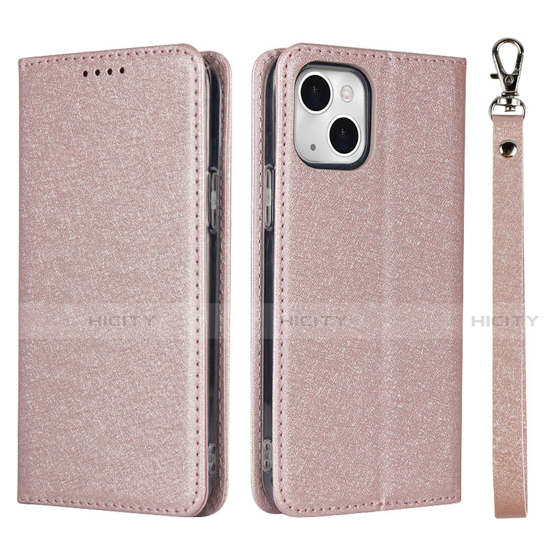 Coque Portefeuille Livre Cuir Etui Clapet L08 pour Apple iPhone 14 Or Rose Plus