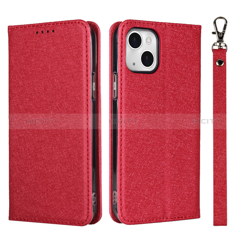 Coque Portefeuille Livre Cuir Etui Clapet L08 pour Apple iPhone 15 Rouge Plus