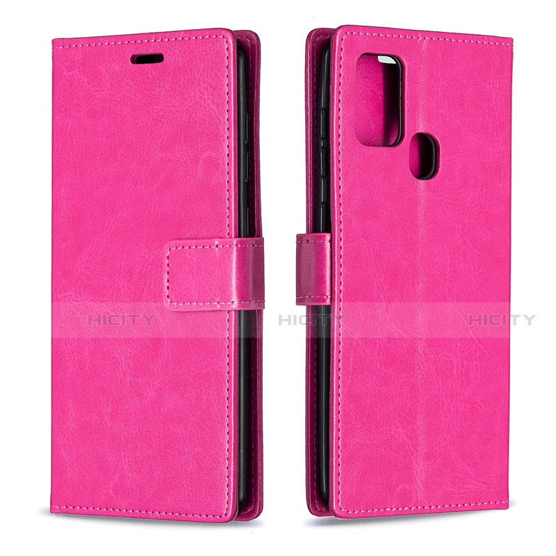 Coque Portefeuille Livre Cuir Etui Clapet L08 pour Samsung Galaxy A21s Rose Rouge Plus