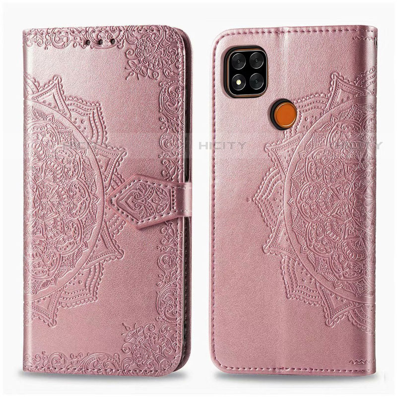 Coque Portefeuille Livre Cuir Etui Clapet L08 pour Xiaomi Redmi 9 India Or Rose Plus