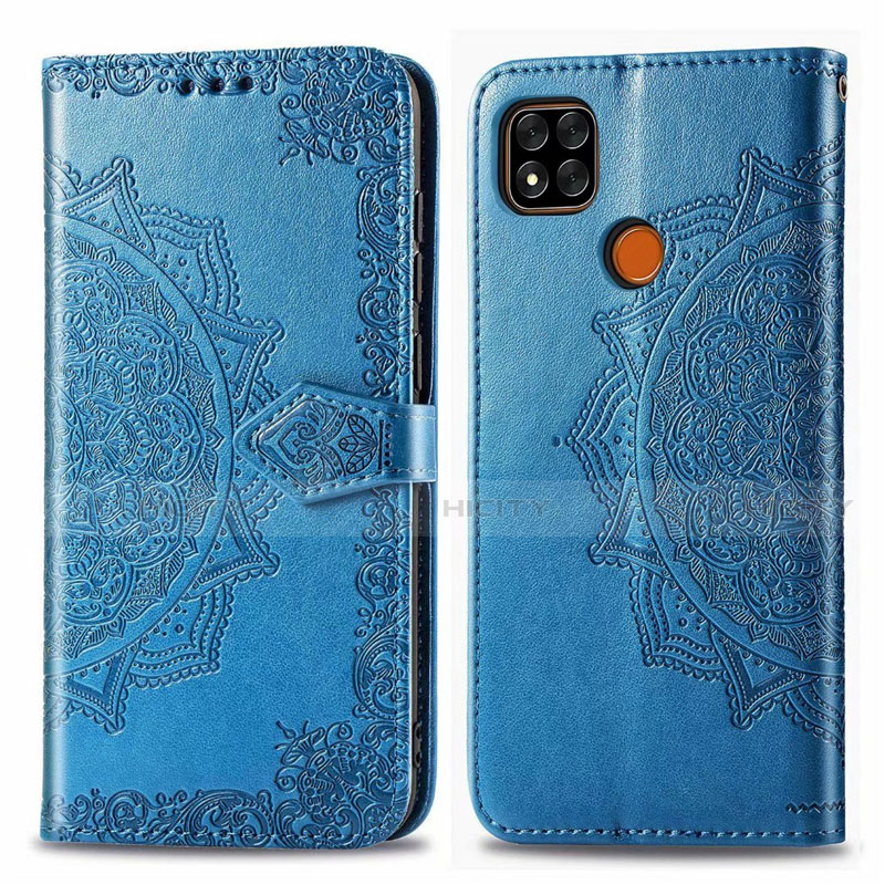 Coque Portefeuille Livre Cuir Etui Clapet L08 pour Xiaomi Redmi 9C NFC Bleu Plus