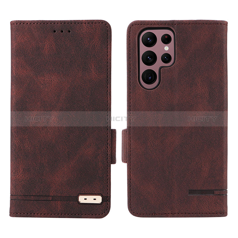 Coque Portefeuille Livre Cuir Etui Clapet L08Z pour Samsung Galaxy S22 Ultra 5G Marron Plus