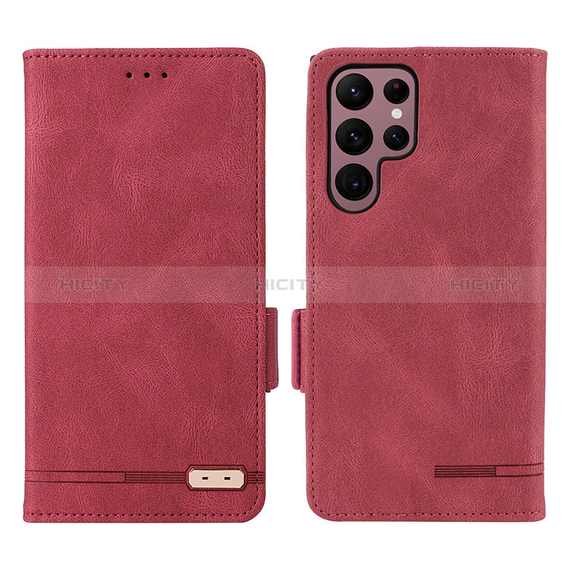 Coque Portefeuille Livre Cuir Etui Clapet L08Z pour Samsung Galaxy S23 Ultra 5G Rouge Plus