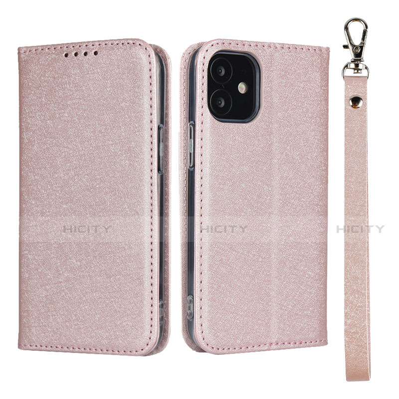 Coque Portefeuille Livre Cuir Etui Clapet L09 pour Apple iPhone 12 Mini Or Rose Plus