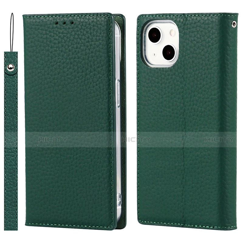 Coque Portefeuille Livre Cuir Etui Clapet L09 pour Apple iPhone 13 Mini Vert Plus