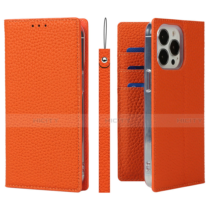 Coque Portefeuille Livre Cuir Etui Clapet L09 pour Apple iPhone 13 Pro Max Orange Plus