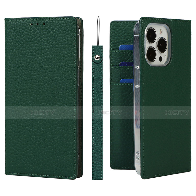 Coque Portefeuille Livre Cuir Etui Clapet L09 pour Apple iPhone 13 Pro Max Vert Plus