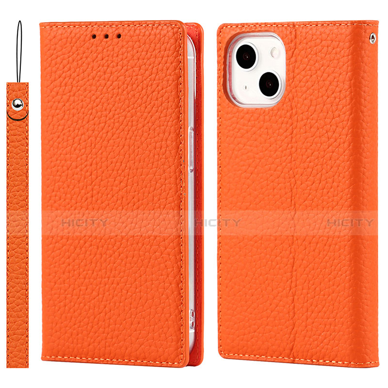 Coque Portefeuille Livre Cuir Etui Clapet L09 pour Apple iPhone 14 Orange Plus