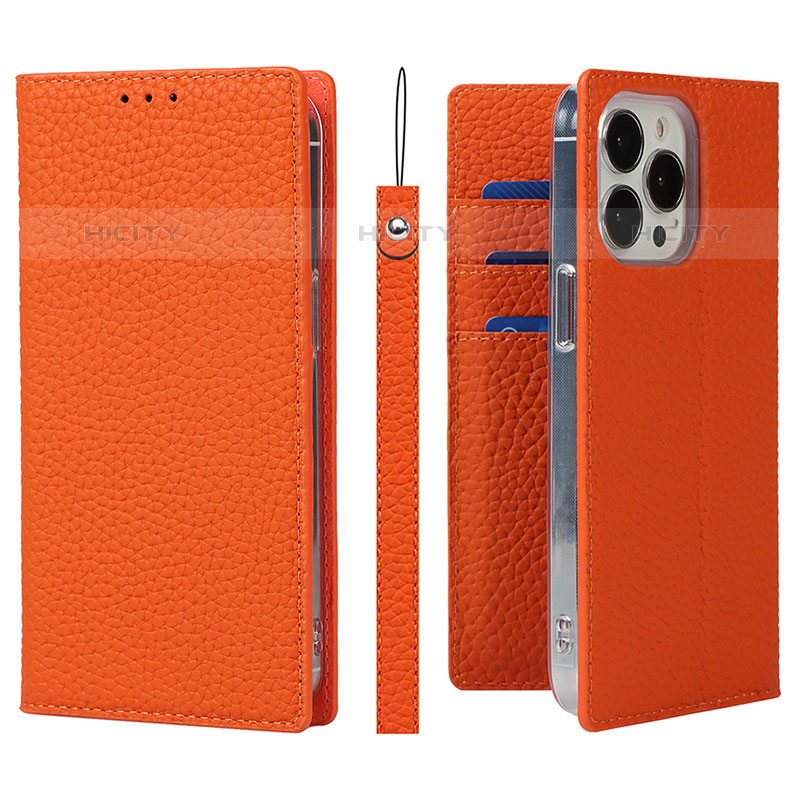 Coque Portefeuille Livre Cuir Etui Clapet L09 pour Apple iPhone 15 Pro Orange Plus