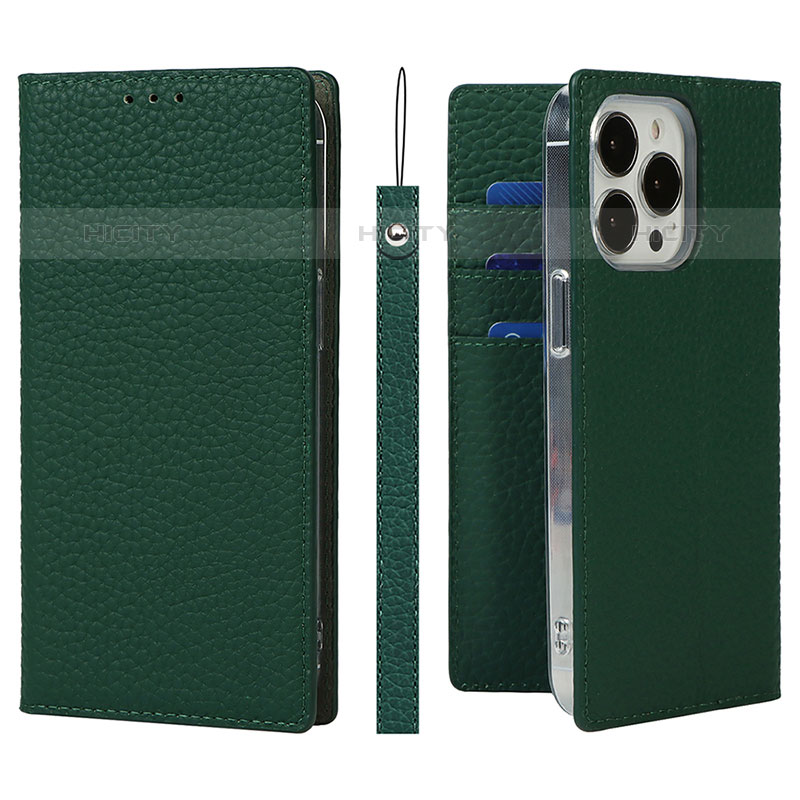 Coque Portefeuille Livre Cuir Etui Clapet L09 pour Apple iPhone 16 Pro Max Vert Plus