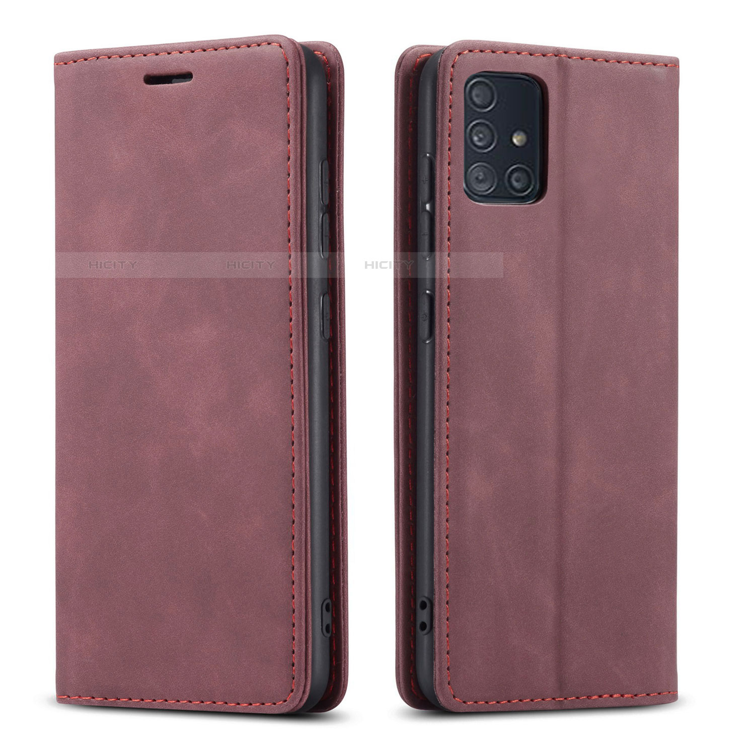 Coque Portefeuille Livre Cuir Etui Clapet L09 pour Samsung Galaxy A51 5G Vin Rouge Plus