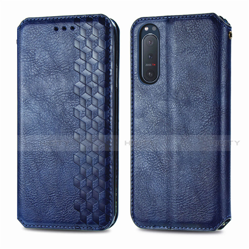 Coque Portefeuille Livre Cuir Etui Clapet L09 pour Sony Xperia 5 II Bleu Plus